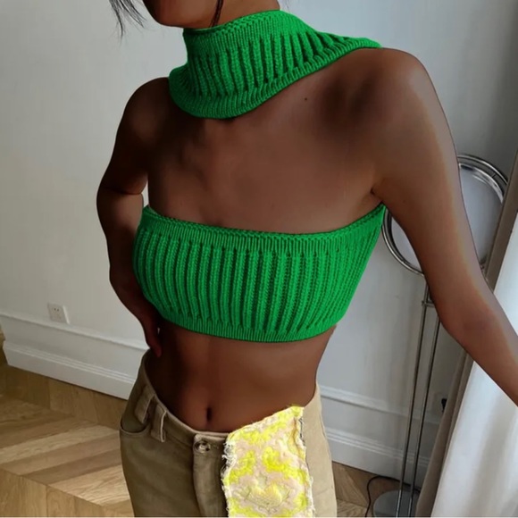 Womens|Knit Halter Crop Top|Medium M|Green|Stretch - Picture 1 of 8